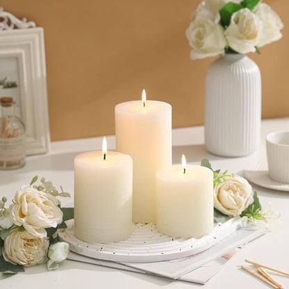 3x6 Inch Sage Green Pillar Candles Set of 3 - Unscented Spring, Long Clean Burning, Large Smokeless Dripless for Home Decor, Dinner Table, Bathroom, Rustic Decor