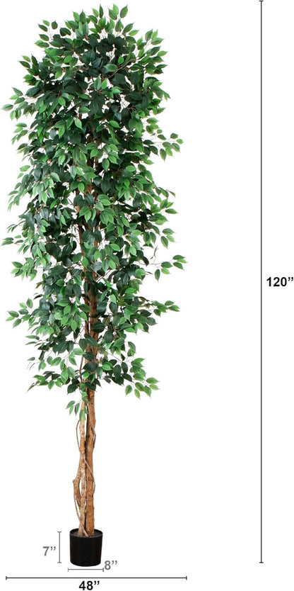 Nearly Natural 4ft Triple Trunk Ficus Silk Tree with Natural Wood Trunks and Dense Foliage, Mid-Size Faux Floor Plant for Home and Office