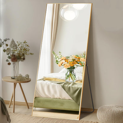 DUMOS Arched Full Length Mirror with Stand 64"x21" Floor Standing Aluminum Frame for Bedroom Body Hanging Leaning Modern Simple Home Decor Shatter-proorf Nano Glass Wall Living Room Cloakroom Black