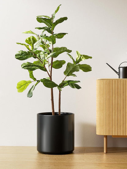 LE TAUCI 12 Inch Pot for Plants, Ceramic Planters for Indoor Plants, Mid-Century Modern Cylinder Flower Pots with Drainage Hole, Fits Fiddle Leaf Fig & Monstera, Home Decor, White
