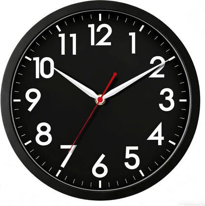 AKCISOT Wall Clock, Modern Small Wall Clocks Battery Operated 8 Inch, Silent Non-Ticking Analog Classic for Office, Home, Bathroom, Kitchen, Bedroom, School(Black)