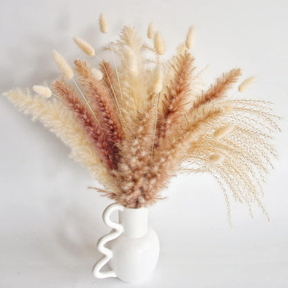 65PCS Pampas Grass Decor, Including pompas Floral, Reed Dried Grass and Bunny Tails Dried Flowers, Natural Dried Pampas Grass Bouquet for Boho Decor Wedding, Home Decoration