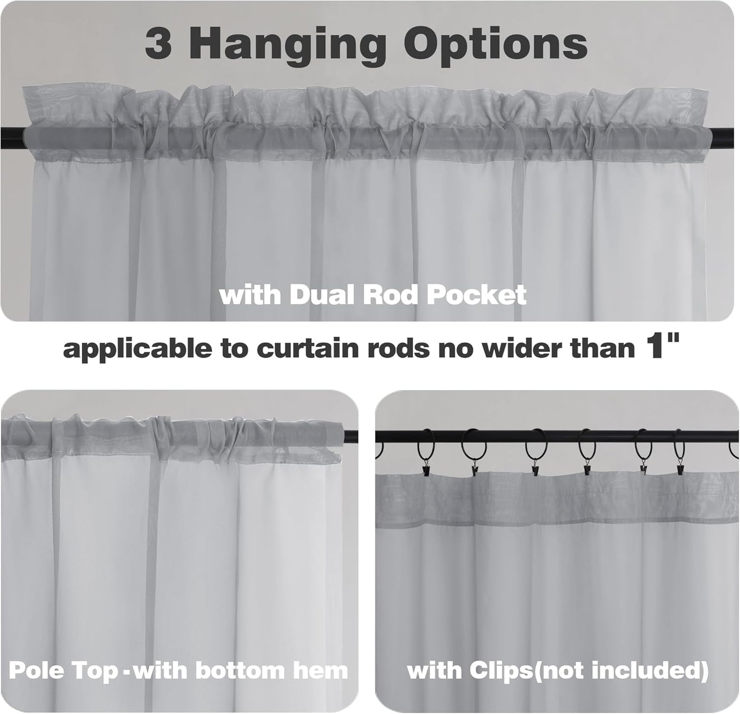 Chyhomenyc Sheer White Valances for Windows 2 Pack, Small Window Curtains for Living Room Bathroom Cafe Laundry Basement, Modern Top Dual Rod Pocket Voile Curtain, 42W x 14L inches, White - Colors B