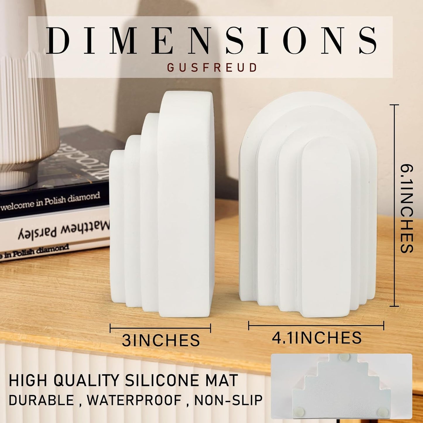 Heavy Duty Book Ends for Shelves, Decorative Book Stopper for Shelves, Resin Decor Bookends for Heavy Books, Modern Home Decor Aesthetic Bookend Aesthetically Pleasing Layered Arch Design, Set of 2