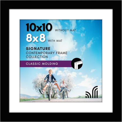 Americanflat 8x10 Picture Frame with Shatter-Resistant Glass - Use as 5x7 Frame with Mat or Display 8x10 Photo Without Mat - Signature Collection - Picture Frames for Tabletop and Wall Display - Black