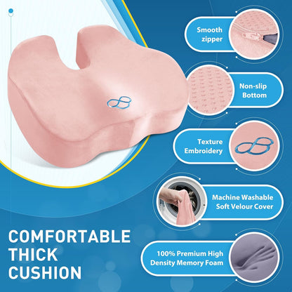 BlissTrends Seat Cushion with Velvet Cover, Thick Memory Foam Cushions for Office Chair, Car Seat, Airplane, Relieving Pressure Tailbone Sciatica Back Pain for Long Sitting, Car Drivers 4.7in Black