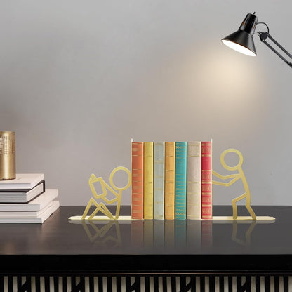Bookends Decorative Metal Unique Office Desk Bookends Cute Book Ends Reading Decor Bookshelf Decor for Office School Library Bedroom, Book Lovers Gift