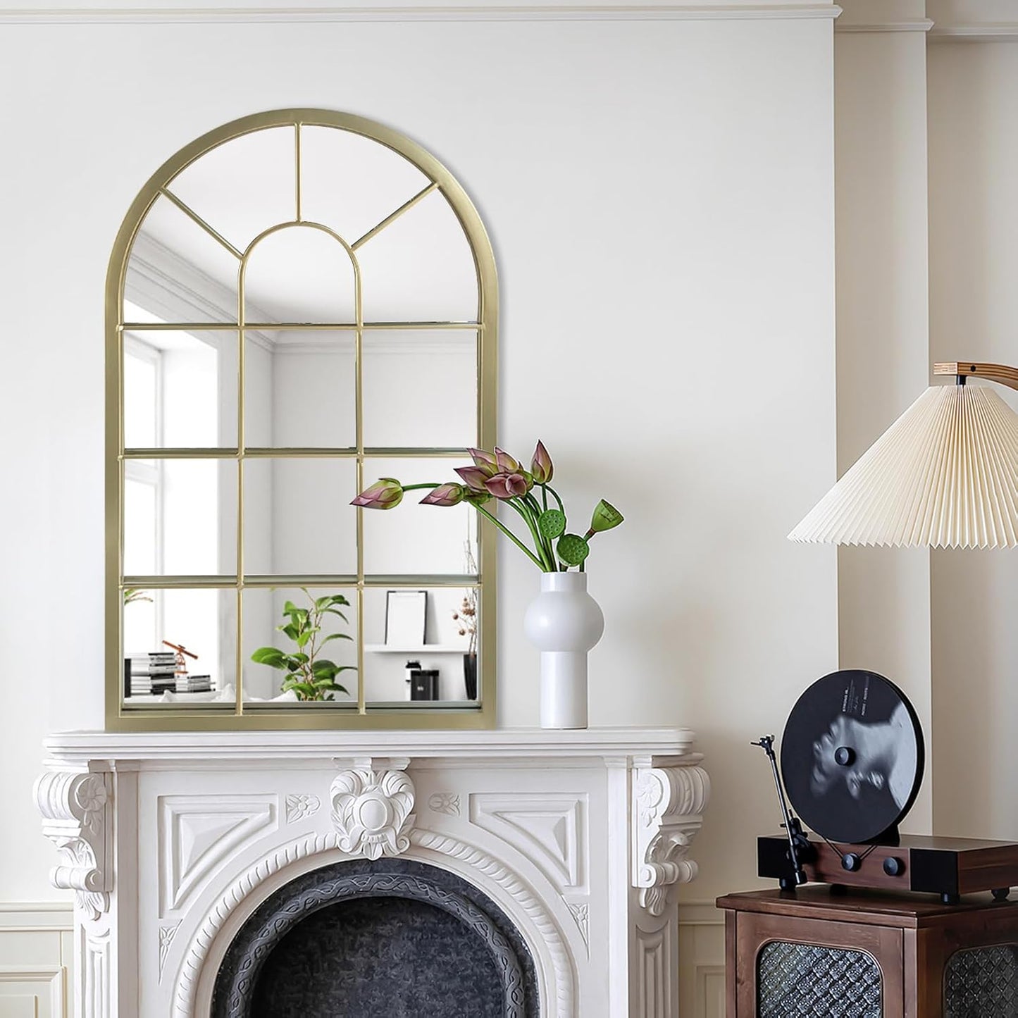 HQiJun Black Arched Window Mirror, Farmhouse Decorative Wall Mirrors for Living Room, Bedroom, Entryway, Bathroom Vanity, Fireplace Mantel, Window Pane Mirror Wall Decor (Black, 31.5 x 20 x1)