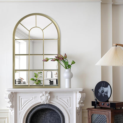 HQiJun Black Arched Window Mirror, Farmhouse Decorative Wall Mirrors for Living Room, Bedroom, Entryway, Bathroom Vanity, Fireplace Mantel, Window Pane Mirror Wall Decor (Black, 31.5 x 20 x1)