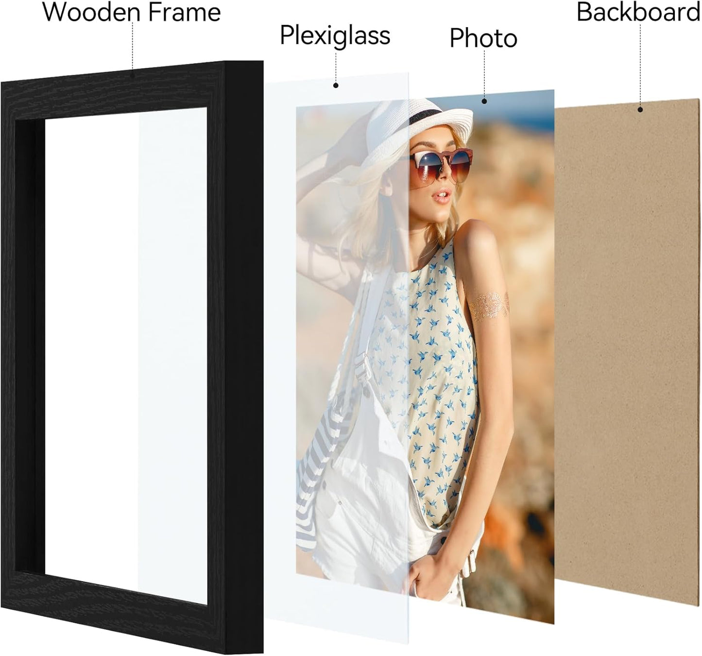 Vittanly 11x14 Picture Frame, Display Pictures 8x10 with Mat or 11x14 without Mat, Photo Frame for Wall Mounting, Black, 1 Pack - Colors A