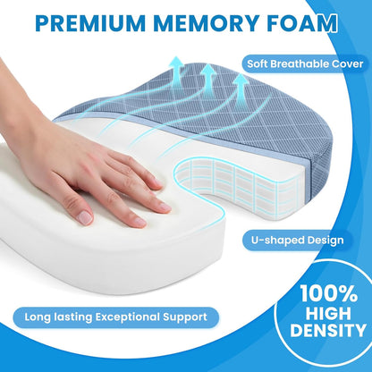 TushGuard Seat Cushion - Memory Foam Cushion for Office Chair, Car Seat, Airplane, Bleacher - Sciatica & Hip & Coccyx Pain Relief Desk Chair Cushion for Long Sitting Office Workers, Car Drivers