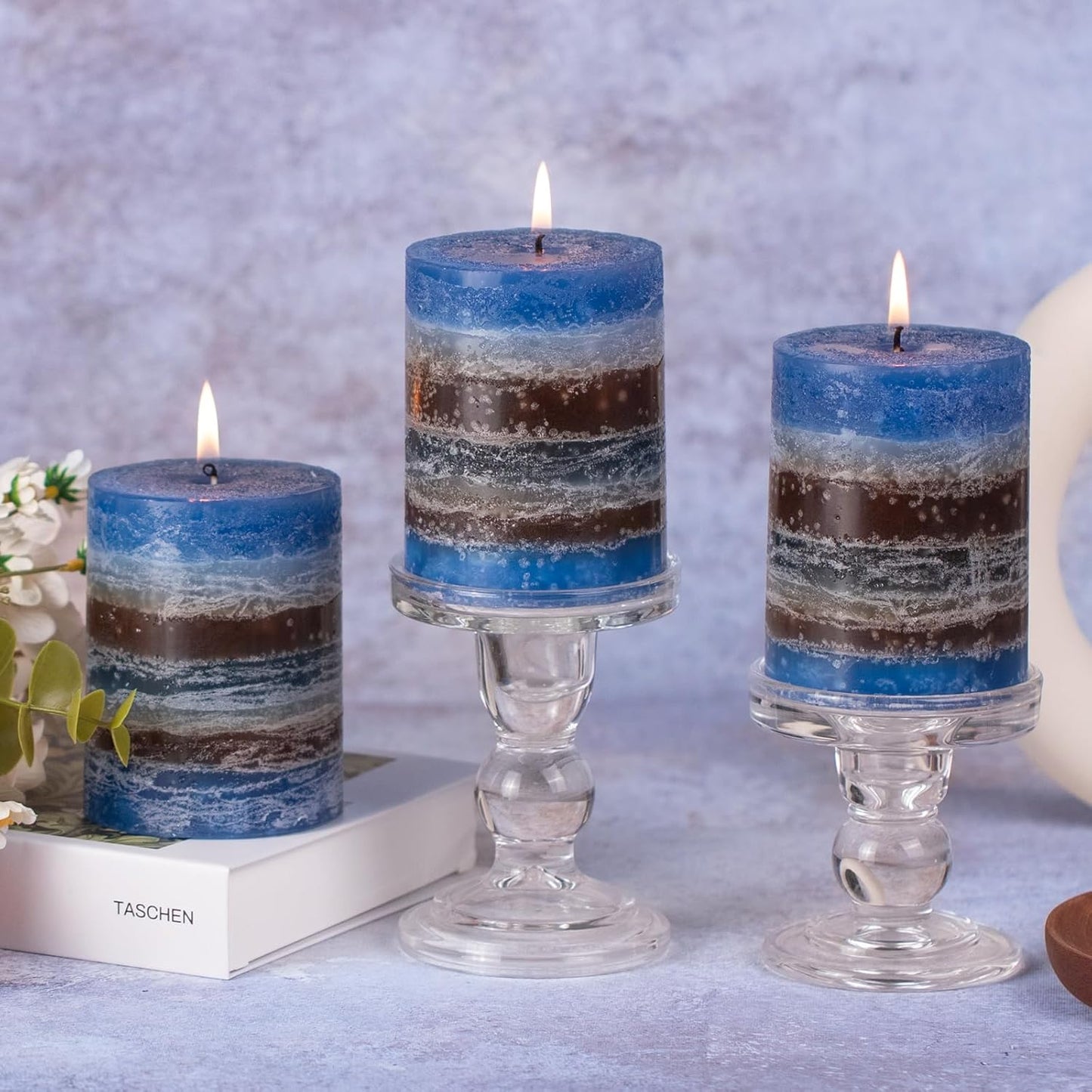 KONNI Coffee Layered Pillar Candles Set of 3, 3"x 4" Unscented Pillar Candles Bulk, 39 Hours Long Burning Candles, Smokeless&Dripless Round Candle for Wedding, Home Decoration, Parties, Spas, Dinner
