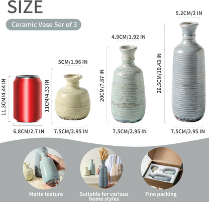 Ceramic Vase Set of 3 | Neutral Vase Home Decor with Handle | Pottery Modern Farmhouse Vases Pampas Grass Flower Vases for Home Decor Table Living Room Centerpieces Mantel Decor - Multicolor