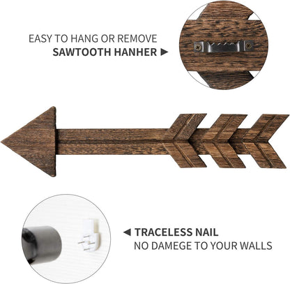 Dahey Rustic Wooden Arrow Wall Decor Farmhouse, 15" Wood Arrows Sign Wall Hanging Art Christmas Decoration for Home or Wedding, Set of 2