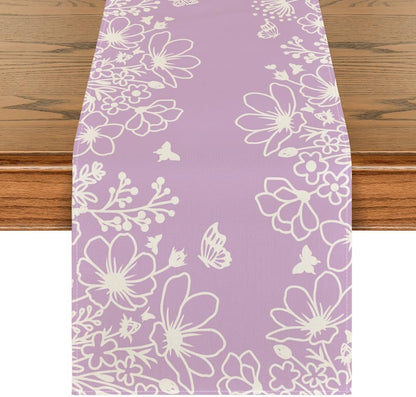 Artoid Mode Pink Bloom Flowers Butterfly Spring Table Runner, Seasonal Holiday Kitchen Dining Table Decoration for Home Party Indoor 13x72 Inch