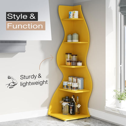 Tribesigns Corner Shelf, Modern 5-Tier Wall Corner Bookshelf, Stylish Corner Small Bookcase Storage Rack Plant Stand with Unique Shape for Living Room, Home Office (White, 1PC)