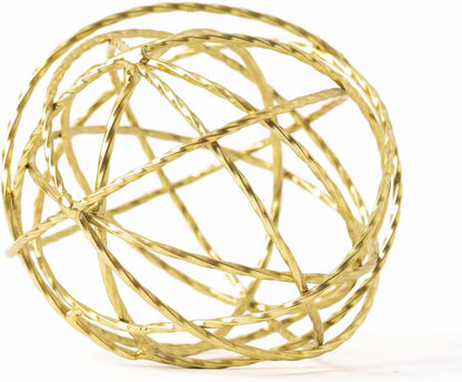 5.5" Gold Metal Geometric Sculpture, Modern Square Decorative Sphere, Small Tabletop Decoration Ball for Home Office Table Shelf Living Room Bedroom Desk Decor