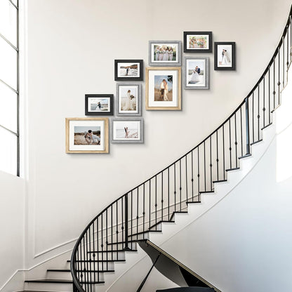 Povrgive Picture Frames, Made of Real Glass and Wooden Frame, Gallery Photo Frames Set of 10 for Collage Wall Decor, Multi Sizes Including 8x10, 5x7, 4x6 for Mounting or Tabletop Display, Wood