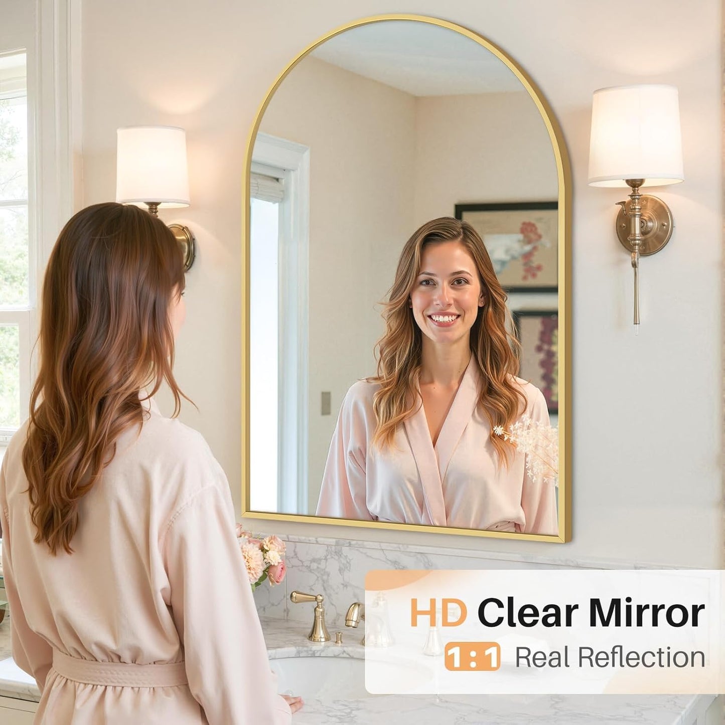 Bathroom Mirror for Wall, 24 Inch Round Mirror, Matte Black Metal Framed Circle Vanity Mirror for Bathroom Bedroom Living Room Entryway, Anti-Rust, Tempered Glass, Hanging or Leaning