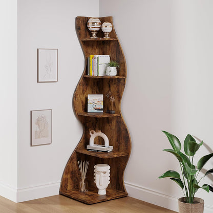 Tribesigns Corner Shelf, Modern 5-Tier Wall Corner Bookshelf, Stylish Corner Small Bookcase Storage Rack Plant Stand with Unique Shape for Living Room, Home Office (White, 1PC)