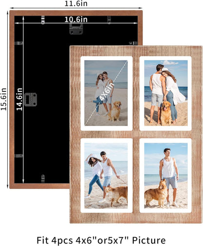 YESKAY 4x6 Picture Frame Collage for Wall Decor, Multiple Photo Collage Frames with Tempered Glass, 7-Opening for 4 x 6 Picture Frames, Rustic Brown, 1 Pack
