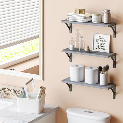 YGEOMER Brown Floating Shelves for Wall, 16.5 Inch Farmhouse Wall Shelves for Bedroom, Bathroom Storage, Living Room and Kitchen Decor (Set of 6 Brown)