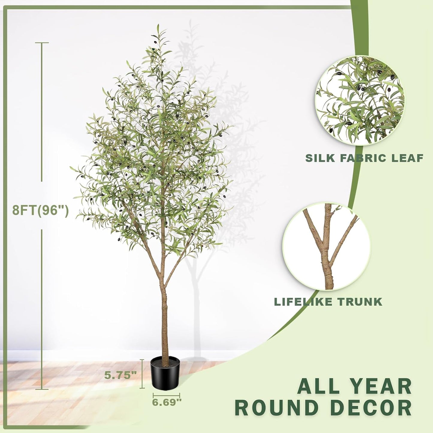 LYERSE Olive Trees Artificial Indoor - Faux Olive Tree 6ft - Fake Olive Tree with Olive Branches and Lifelike Fruits - Artificial Olive Tree for Modern Home Office House Living Room Decor Indoor