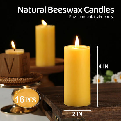 6 Pack Natural Beeswax Pillar Candles,100% Pure Beeswax Candles-210 Hours Long Burning,Organic Bees Wax Candles for Home,Emergency,Prayer,Parties,Unscented Dripless Smokeless Beeswax Candle Bulk 2x4in