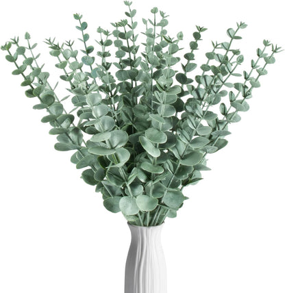 Sukh 24pcs Artificial Eucalyptus Stems - Faux Eucalyptus Branches Decor Fake Eucalyptus Plant hojas de eucalipto artificiales para decoracion Eucalyptus Bouquet Sprigs Leaves Flowers Greenery Wedding