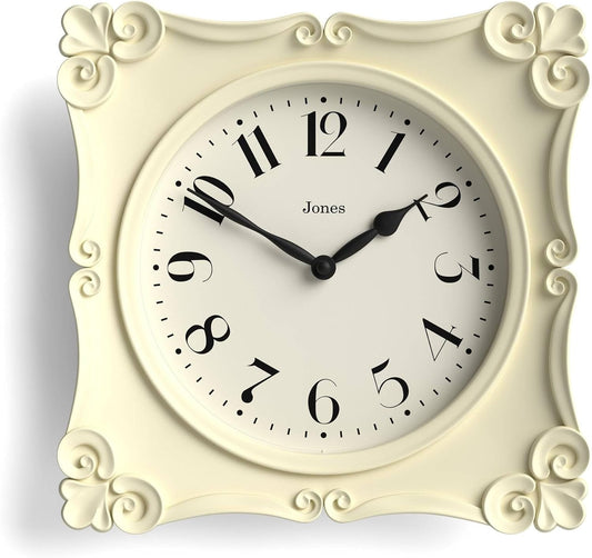 JONES CLOCKS® Rialto Wall Clock | Ornate Vintage Style Square Clock | 10 inch | Sage Green | Ideal for The Living Room or Bedroom
