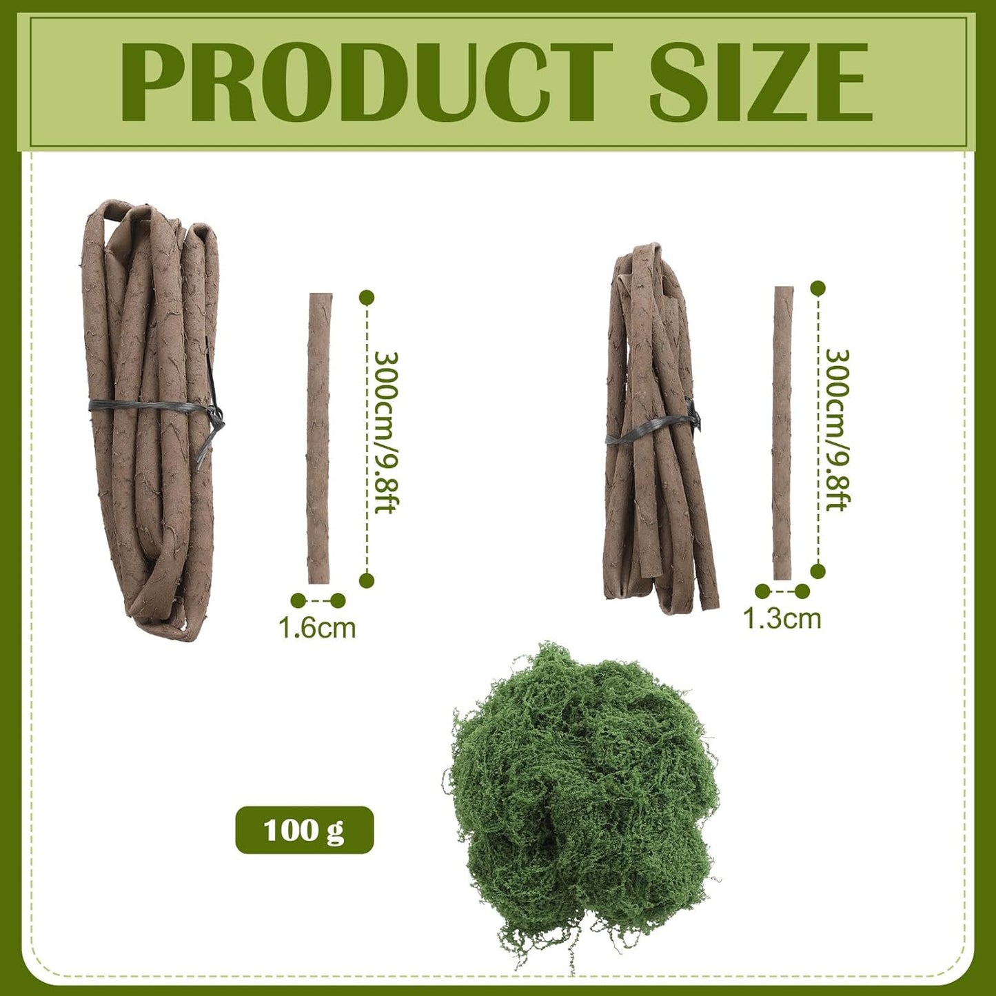 Janinka 4 Pcs 118in Large Bendable Artificial Tree Branches with Moss Enchanted Forest Decorations DIY Jungle Climber Vines Fake Moss Jungle Party Decor for Garden Landscape Reptile Habitat Decor