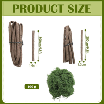 Janinka 4 Pcs 118in Large Bendable Artificial Tree Branches with Moss Enchanted Forest Decorations DIY Jungle Climber Vines Fake Moss Jungle Party Decor for Garden Landscape Reptile Habitat Decor