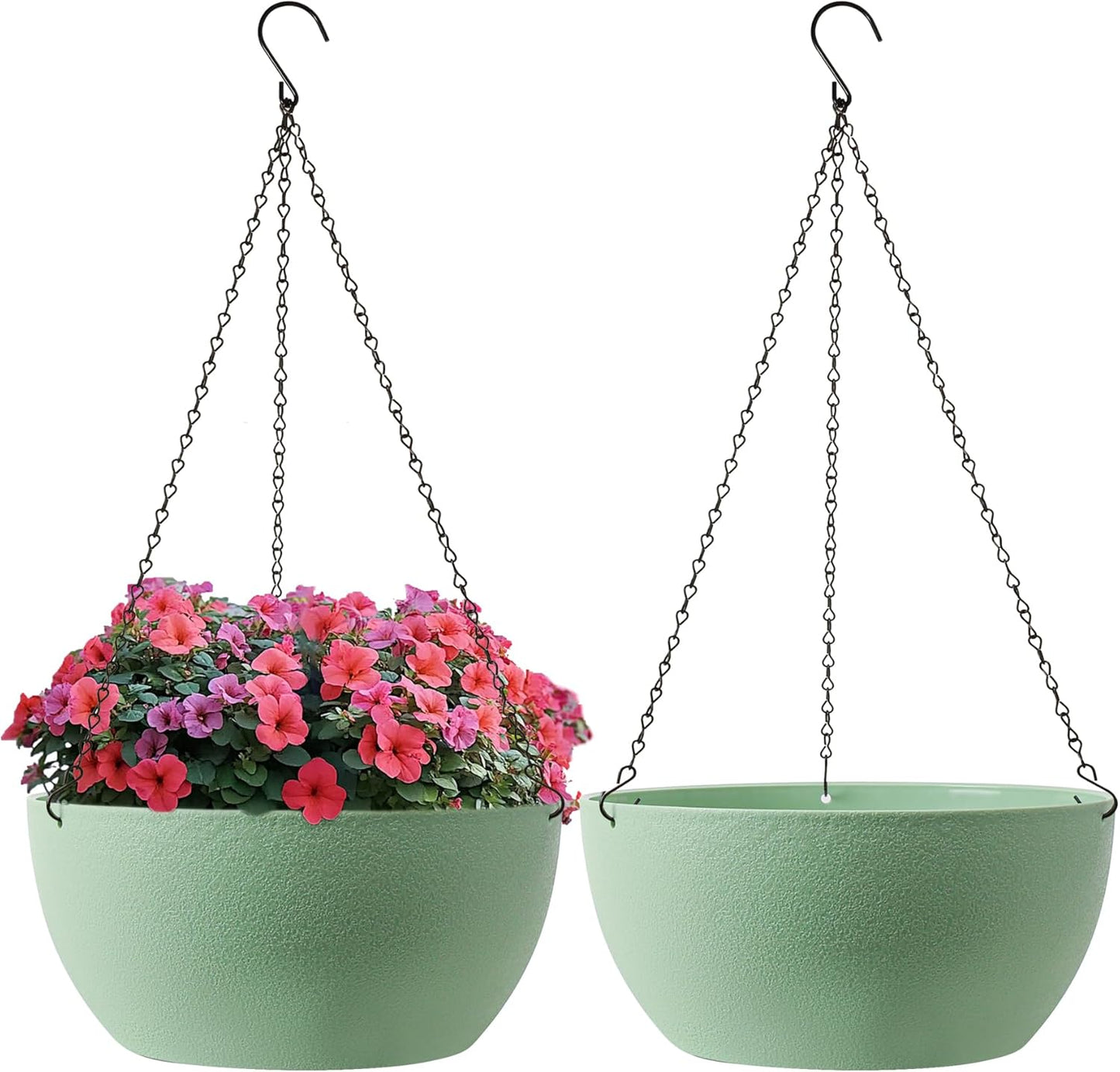 T4U Hanging Planters for Indoor Plants, 10 Inch Hanging Planter Outdoor 2 Pack, Hanging Basket with Drainage Holes, Hanging Plant Holder Indoor, Flower Pots, Plant Pots for Garden, Grey