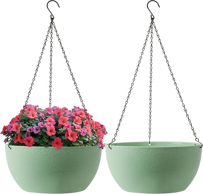 T4U Hanging Planters for Indoor Plants, 10 Inch Hanging Planter Outdoor 2 Pack, Hanging Basket with Drainage Holes, Hanging Plant Holder Indoor, Flower Pots, Plant Pots for Garden, Grey