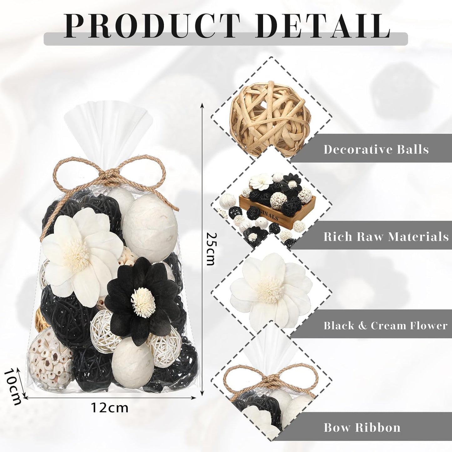 Riceshoot 2 Pack Decorative Balls Potpourri Bowl Filler Decor Natural Vase Bowl Filler Assorted Spherical Rattan Twigs Wicker Balls Cotton for Home Centerpiece(White)