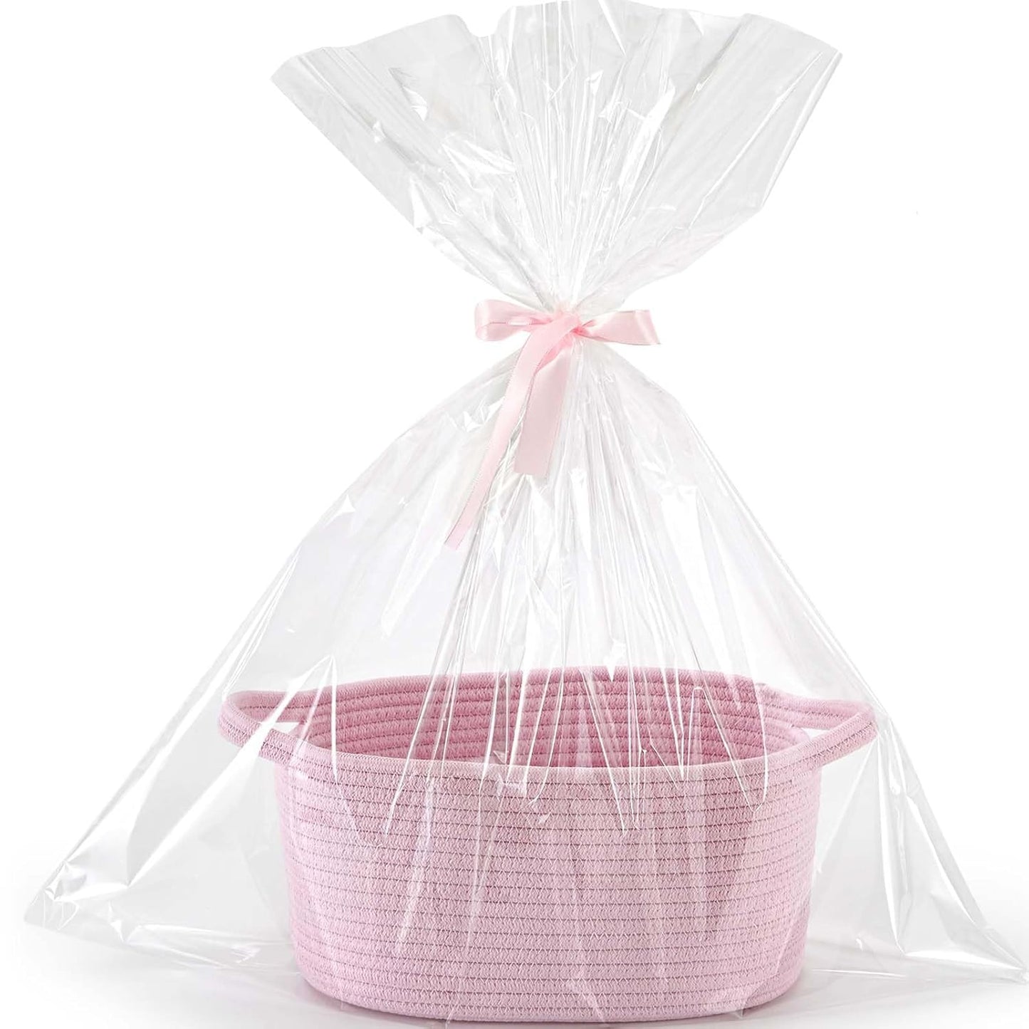 Happyiren Medium Woven Cotton Rope Basket with Handle Empty Decorative Gift Basket for Baby Shower, Graduation, Mother's Day, Nursery Storage 13" Dia x 8" W x 6" H