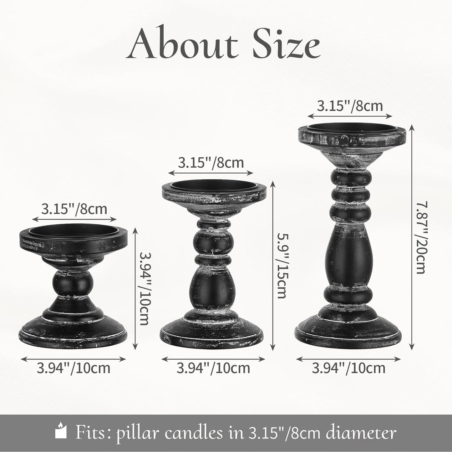 Wood Pillar Candle Holder: 3Pcs Rustic White Candle Holders for Pillar Candles Wood Candle Holders Distressed Wooden Farmhouse Candle Holder Large Rustic Candle Holder for Fireplace Table