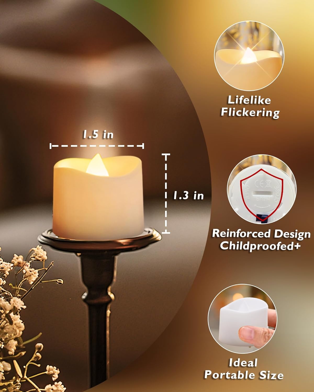 Homemory 48-Pack Novelty Flickering Flameless Tea Lights Candles, 200+Hours Battery-Operated LED Fake Candles for Wedding Table Centerpieces,Proposal,Anniversary, White Base, Ø1.5'' × H1.3''