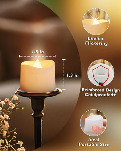 Homemory 48-Pack Novelty Flickering Flameless Tea Lights Candles, 200+Hours Battery-Operated LED Fake Candles for Wedding Table Centerpieces,Proposal,Anniversary, White Base, Ø1.5'' × H1.3''