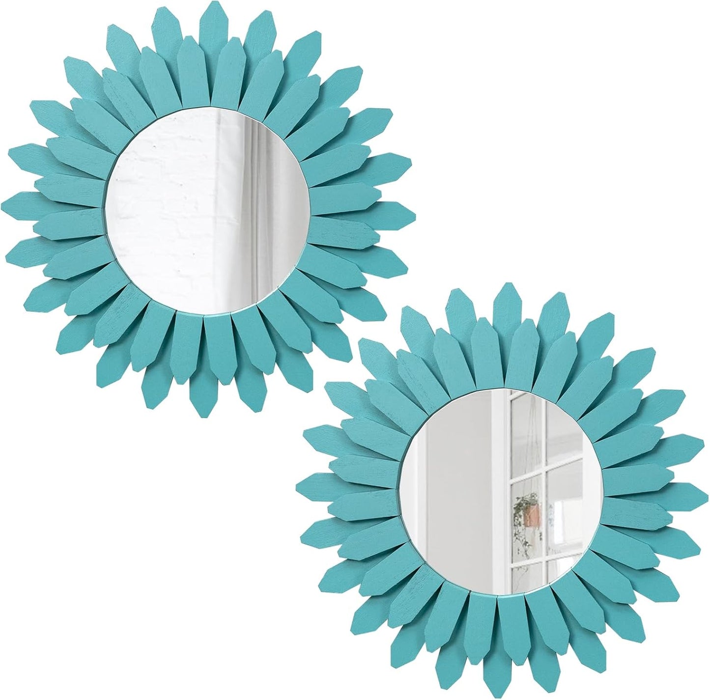 Honiway Wall Mirror Decorative 12 inch Rustic Wood Mirror Sunburst Boho Mirror for Entryway Bedroom Living Room Bathroom House Warming Gifts New Home Essential Carbonized Black