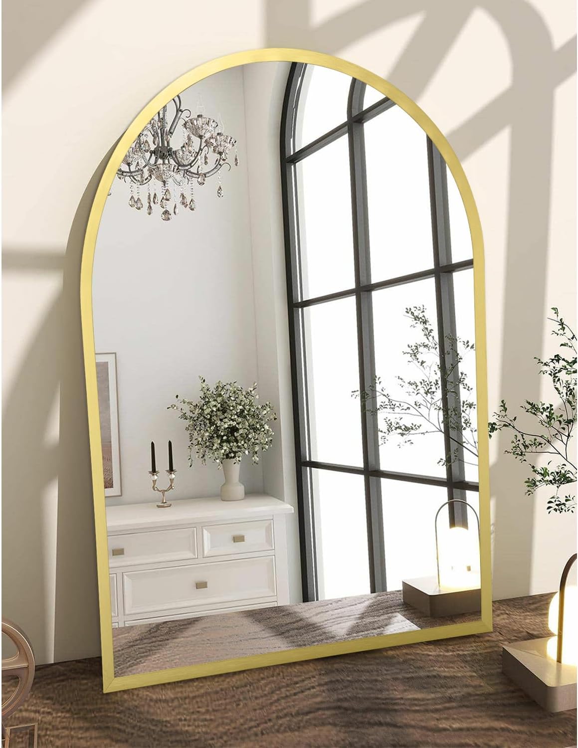 Black Arched Wall Mirror Aluminum Alloy Frame Bathroom Mirror Brushed Metal Vanity Wall Mounted Mirror for LivingRoom Bedroom Entryway Room Home Decor 16"x12"