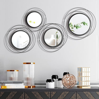 Hicarer 4 Pcs Decorative Wall Mirror Round Modern Circle Mounted Mirror Metal Wall Art Decor for Bedroom Living Room Entryway Dining Room Hallway(Gold)
