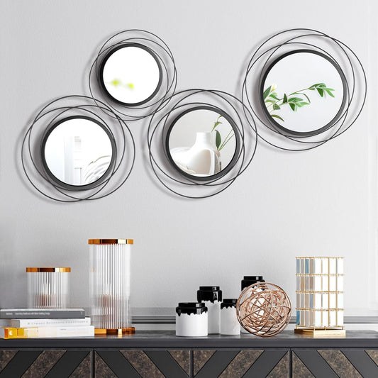 Hicarer 4 Pcs Decorative Wall Mirror Round Modern Circle Mounted Mirror Metal Wall Art Decor for Bedroom Living Room Entryway Dining Room Hallway(Gold)