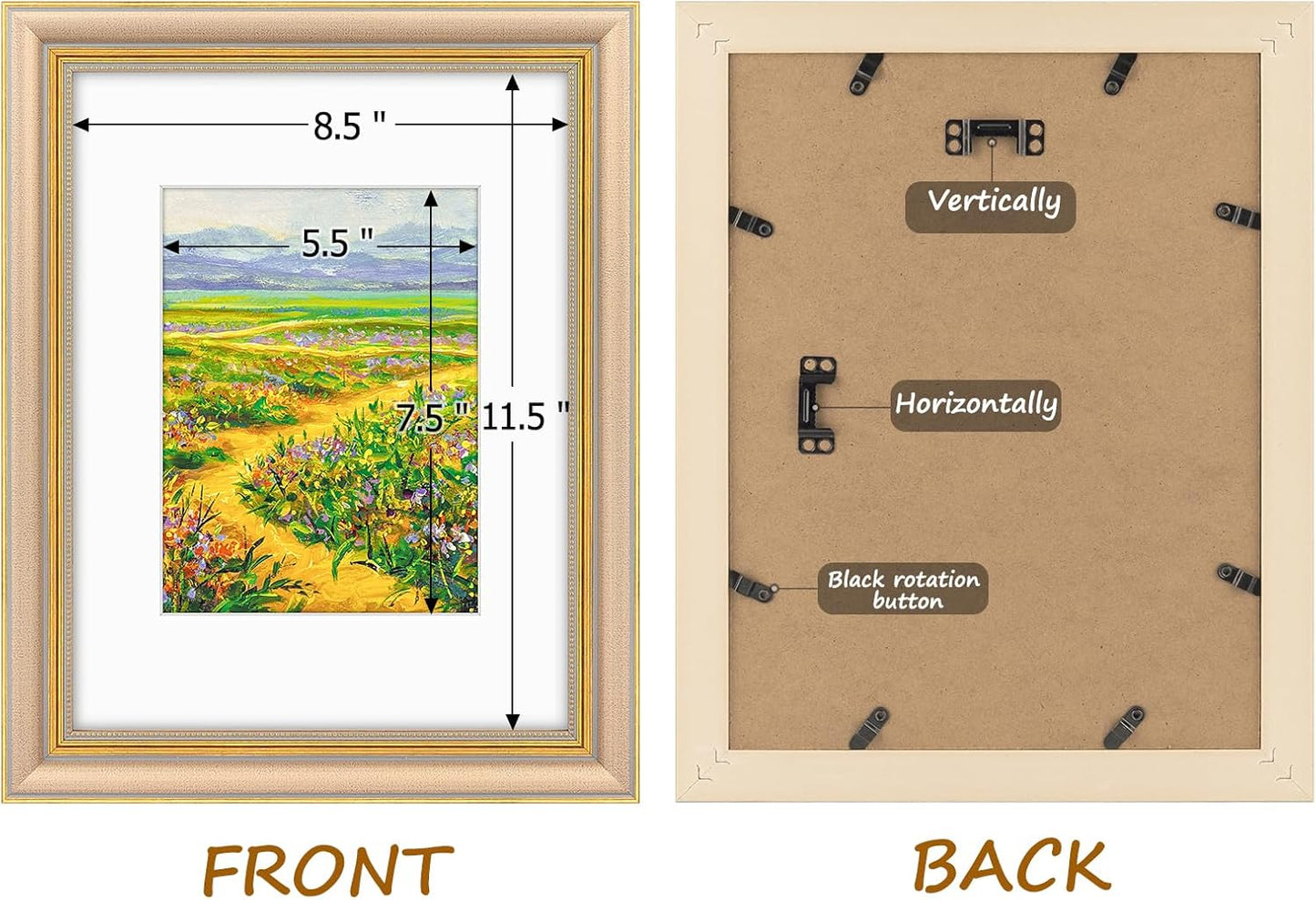Golden State Art,11x14 Ornate Picture Frame for 8x10 Photo with Mat or 11 x 14 Prints without Mat,Real Glass Wall Display(Color:Green Gold)