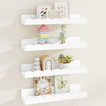 Fun Memories Picture Ledge Shelf for Wall, 24 inch Pine Wood Nursery Book Shelves Set of 2- Wall Book Shelves for Kids Room, Home Decor - Kitchen Spice-White