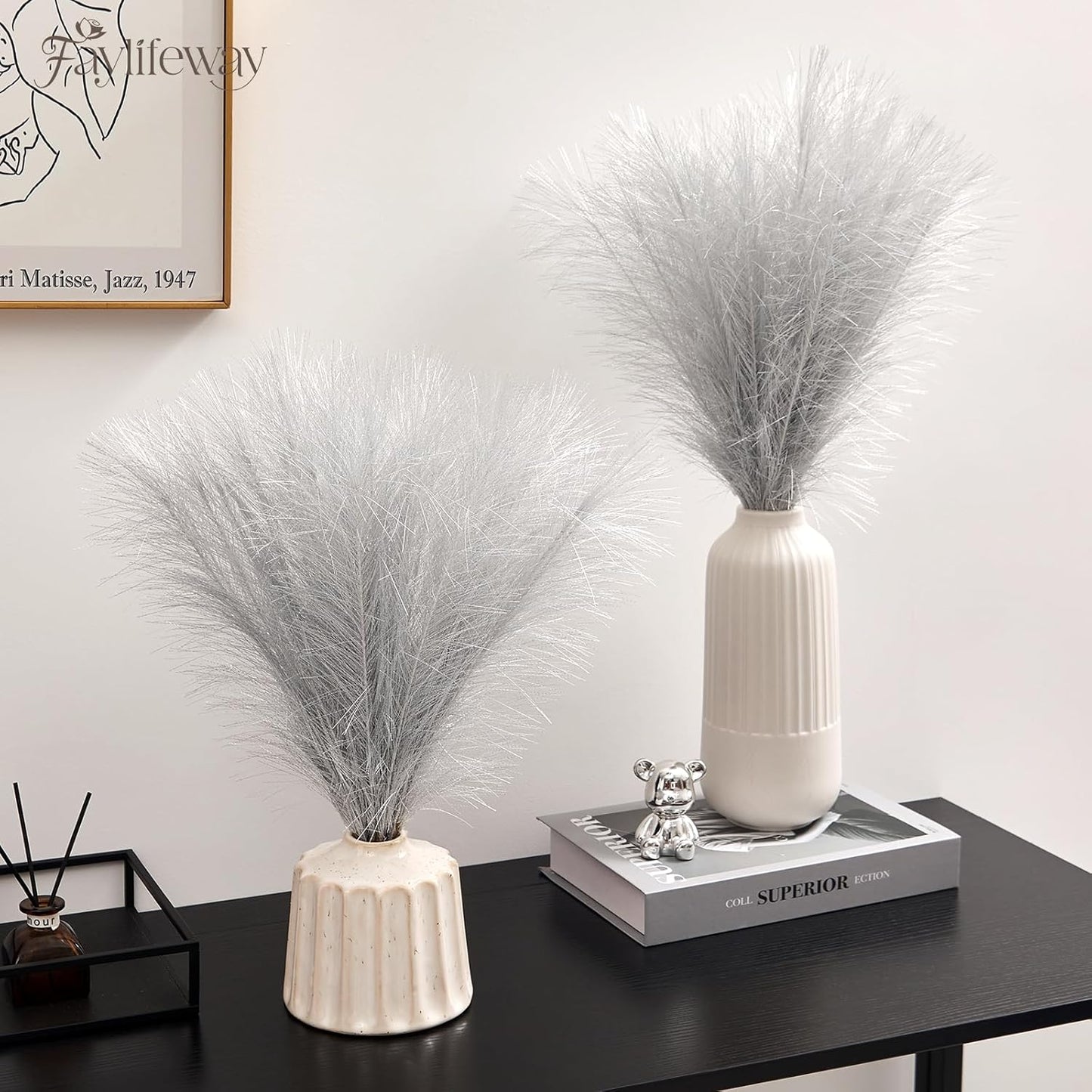 50pcs Pampas Grass 17in for Living Room Decor, Blush Pink Pampas Grass Decor, Fluffy Pink Flowers for Home Birthday Bathroom Baby Shower Wall Bow Decor(Blush & Cream & Pink)