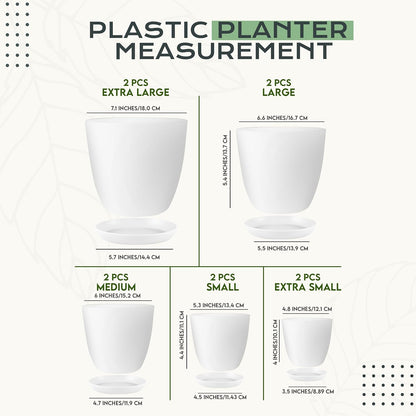 Utopia Home Plant Pots Indoor with Drainage Holes – Set of 5 White Plastic Flower Pots (7/6.6/6/5.3/4.8 Inch) – Modern Planters for Indoor Plants, Room & Office Décor, Great Stocking Stuffers