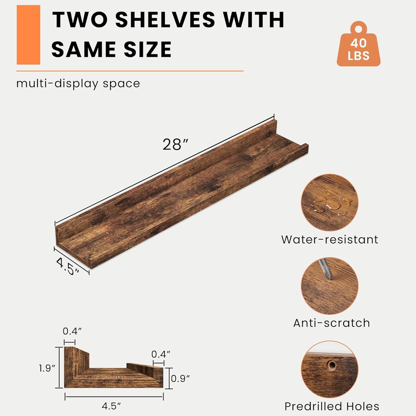 Heimlove Picture Ledge Shelf, Floating Shelves Set of 2, 24 Inches Picture Shelf for Wall with Ledge, Kids Bookshelf Wall Mounted for Living Room Bedroom Decor Books Photo Frames - White