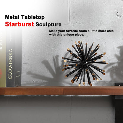 6.5 Inch Starburst Table Decoration, Modern Metal Decorative Spike Tabletop Sculpture Shelf Accents, Black & Gold