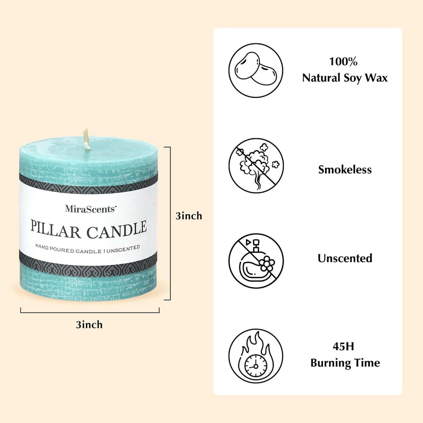 3x6 Inch Sage Green Pillar Candles Set of 3 - Unscented Spring, Long Clean Burning, Large Smokeless Dripless for Home Decor, Dinner Table, Bathroom, Rustic Decor